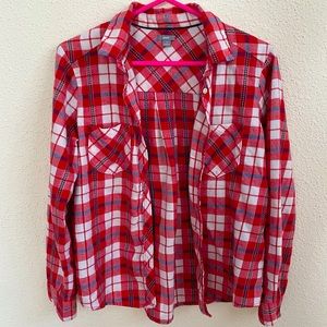 Aerie Long Sleeve Red Plaid Button Down